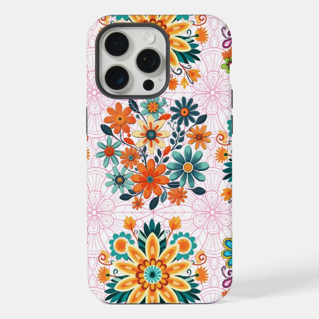 Padrão de vasos de flores multi-cores - Rosa (Verso)