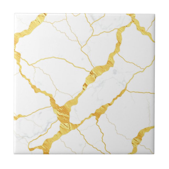 Padrão de Veias de Ouro em Mármore Branco (Frente)