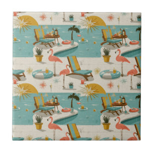 Padrão de verão à beira da piscina Flamingo retrô 