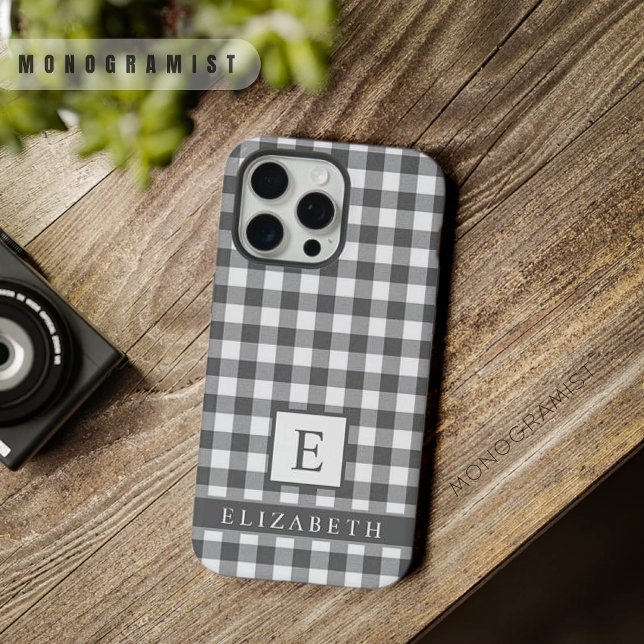 Padrão de Verificação da Cinza Branca Preta Person (Custom Black White Grey Checkered Pattern iPhone Case
)