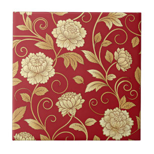 Padrão de Videira Floral Carmesim Elegante
