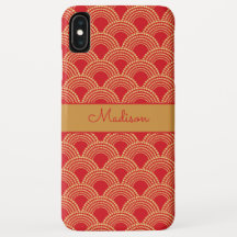 Padrão de vieira em vermelho e dourado elegante co