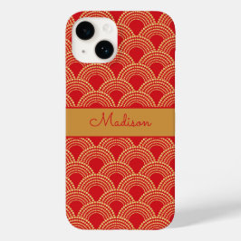 Padrão de vieira em vermelho e dourado elegante co