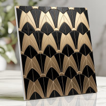 Padrão de vieira preto e dourado Art Deco