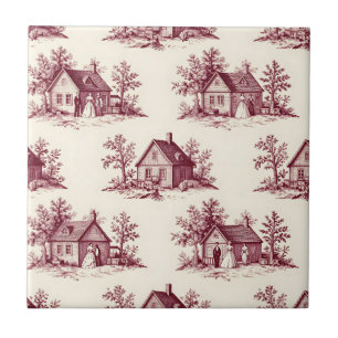Padrão de Vila Toile Borgonha Vintage