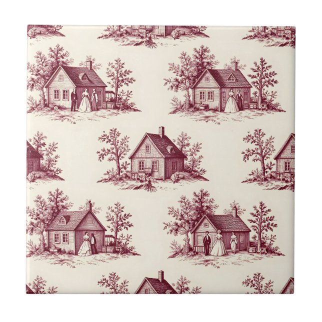 Padrão de Vila Toile Borgonha Vintage (Frente)