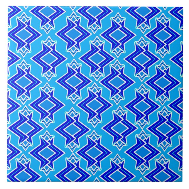 Padrão de Wallpaper Art Deco, Azul Ceruliano (Frente)