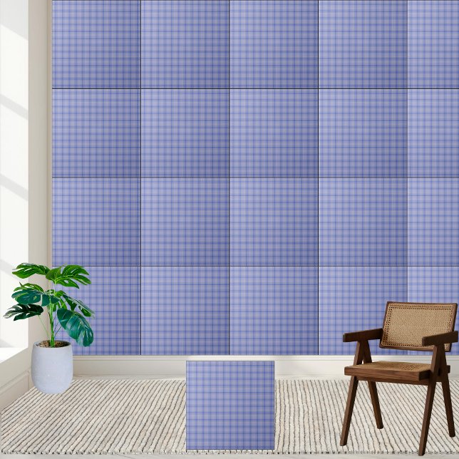 Padrão de Xadrez Azul Clássico - Na moda e Eterno (Classic Blue Plaid Pattern- Stylish & Timeless Ceramic Tile)