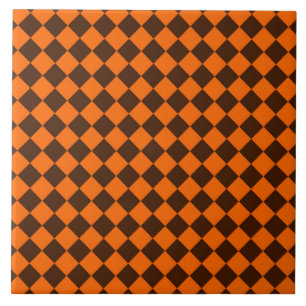 Padrão de Xadrez de Diamante Laranja Marrom