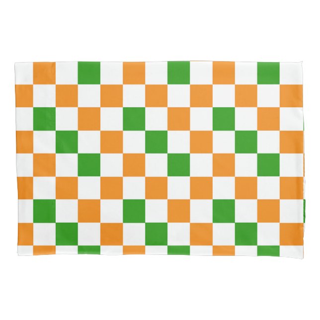 Padrão de xadrez laranja branco e verde Design  (Frente)