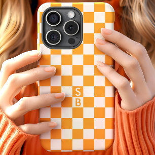 Padrão de Xadrez Laranja e Branco Monogramado