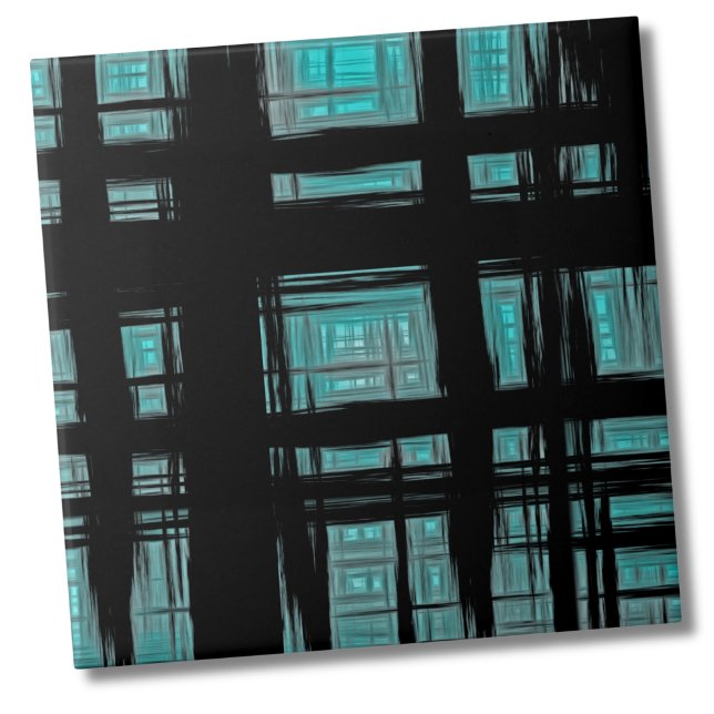 Padrão de Xadrez moderna do na moda (Stylish Abstract Turquoise Black Plaid Pattern ceramic tile)