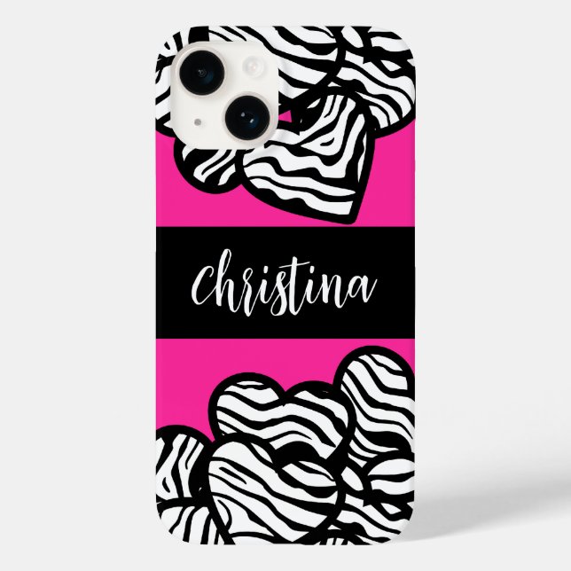 Padrão de zebra preto-e-rosa-quente e branco (Verso)