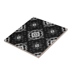 Padrão decorativo de renda preto e branco