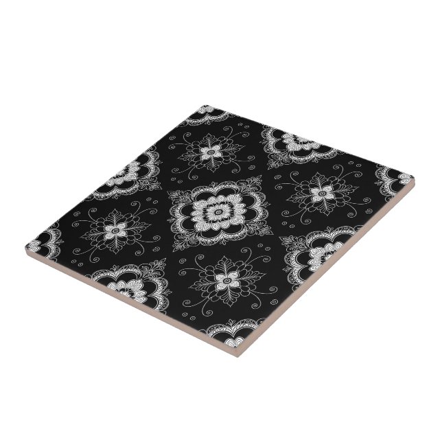 Padrão decorativo de renda preto e branco (Lateral)