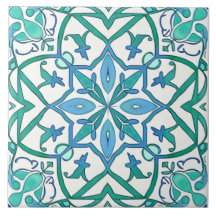 Padrão Decorativo Ornado Azul Verde Mediterrâneo