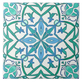 Padrão Decorativo Ornado Azul Verde Mediterrâneo