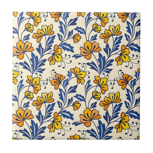Padrão deslumbrante e contínuo de flores e folhas (Frente)
