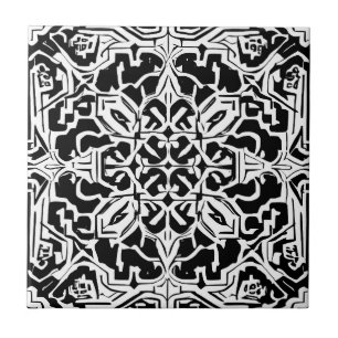 Padrão do Azulejo marroquino mosaico em preto e br