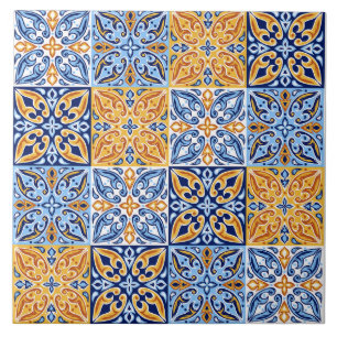 Padrão do Azulejo Vermelho Branco Azul do Mediterr