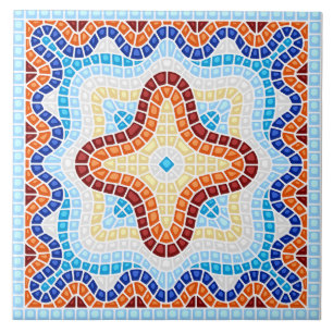 Padrão do Azulejo Vermelho Branco Azul do Mediterr