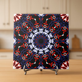 Padrão do mosaico Boho Azul-Vermelho Negro