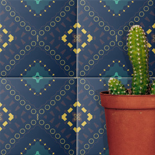 Padrão do mosaico tibetano do Boho Amarelo Azul P