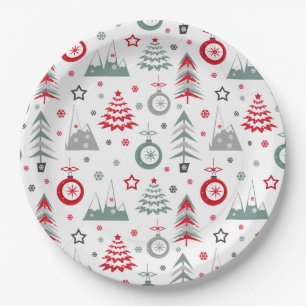 Padrão do Natal de inverno. pratos de papel