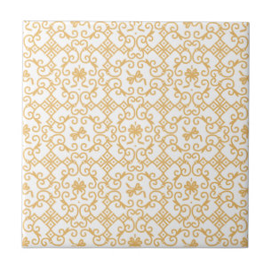 Padrão do ouro com Azulejo cerâmico branco de fund