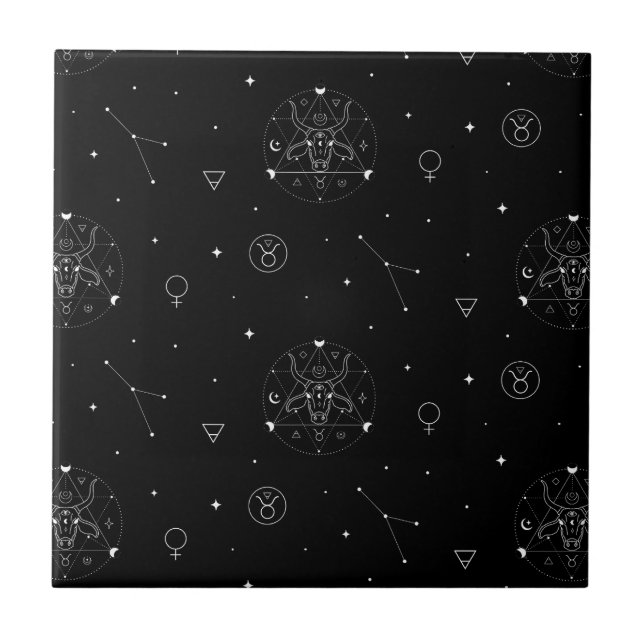 Padrão do Zodíaco Touro em Preto e Branco (Frente)