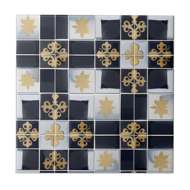 Padrão Dourado de Azulejo pequeno preto (Frente)