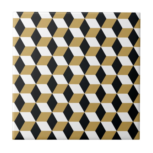 Padrão Dourado de cubos 3D preto e branco (Frente)