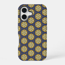 Padrão Dourado e Azul Floral e Teardrop