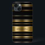 Padrão Dourado e preto monograma<br><div class="desc">Padrão de ouro elegante e listras pretas. Monograma personalizável.</div>