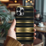 Padrão Dourado e preto monograma<br><div class="desc">Padrão de listras Douradas e pretas com um monograma personalizado.</div>