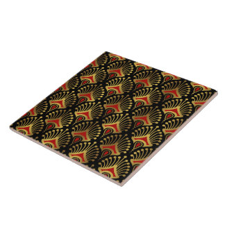 Padrão Dourado e vermelho de Art Deco a preto