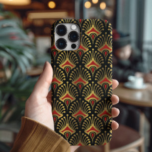 Padrão Dourado e vermelho de Art Deco a preto