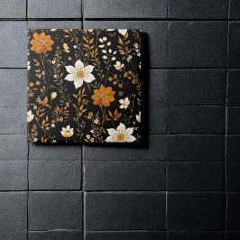 Padrão Dourado Floral do Boho de outono Preto