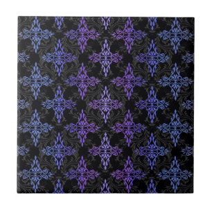 Padrão Duplo Damasco Preto Azul Roxo