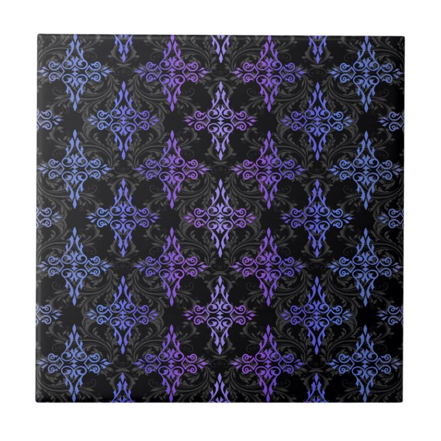 Padrão Duplo Damasco Preto Azul Roxo (Frente)