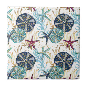 Padrão Elegante de Tesouros Azuis e Dourados do Oc