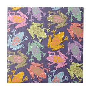 Padrão engraçado de sapos tropicais em arte pop.
