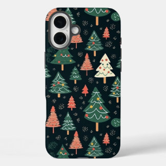 Padrão Festivo de Árvore de Natal Verde e Coral
