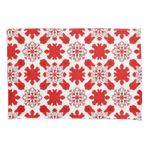 Padrão Festivo de Flocos de Neve Vermelhos e Branc