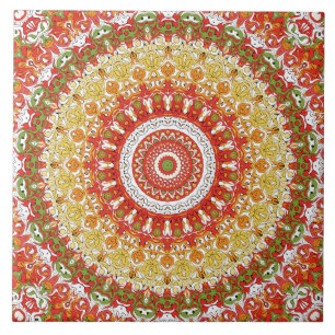 Padrão Fiesta Mandala em Vermelho, Amarelo e Verde