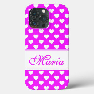 Padrão Flamboyant Pink White Hearts E Seu Nome