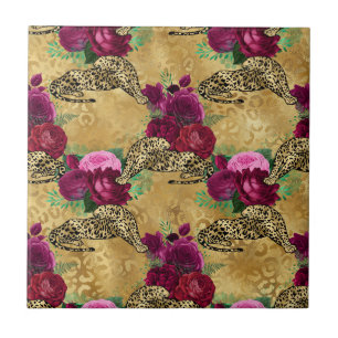 Padrão Flor Floral de Rosa vermelha Leopardo Chit