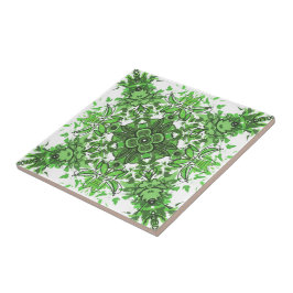 Padrão Floral Abstrato em Preto Verde Sobre Branco