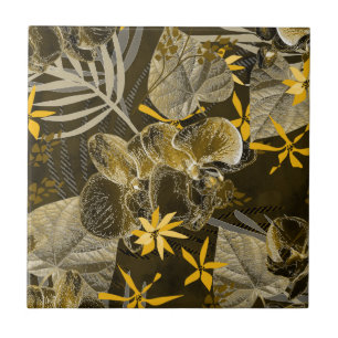 Padrão floral amarelo-acastanhado de aquarelas.