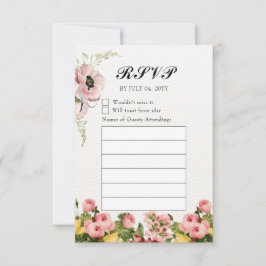 Padrão Floral Amarelo Casamento Neutro RSVP Enquad